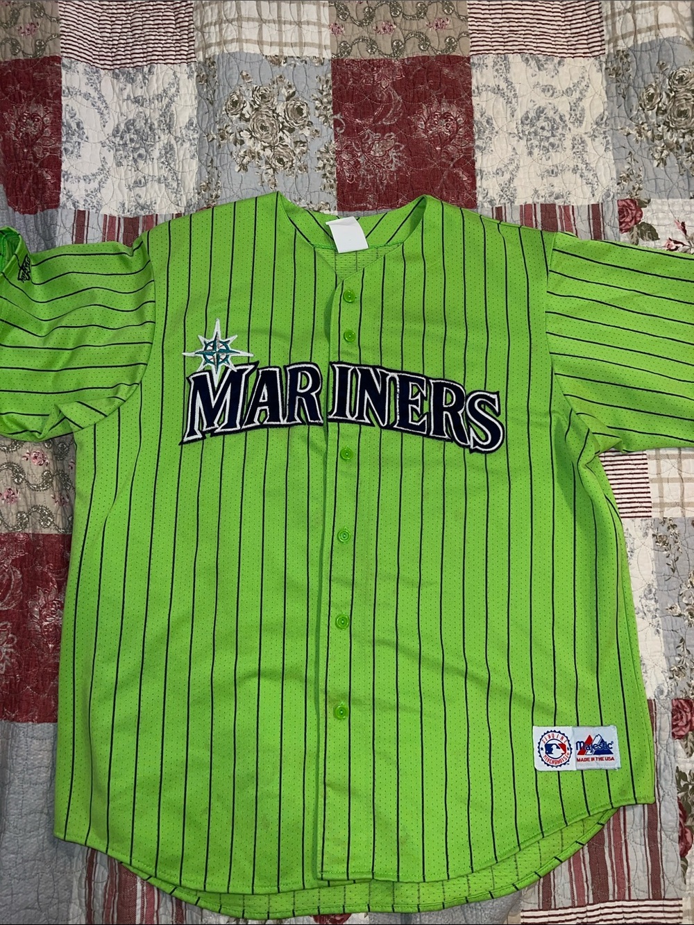Vintage Seattle Mariners MLB Baseball Jersey Men's XXL Sewn RARE GREEN PINSTRIPE